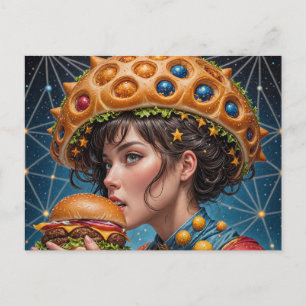 Rare Surreal Vrouwen met een Cheeseburger Briefkaart