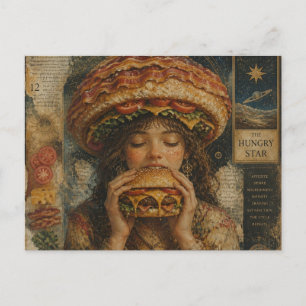 Rare Surrealistische Meisje met een Bacon Cheesebu Briefkaart