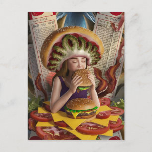 Rare Surrealistische Meisje met een Cheeseburger H Briefkaart