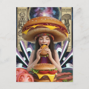 Rare Surrealistische Meisje met een Cheeseburger H Briefkaart