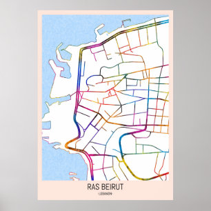 Ras Beirut Libanon Stad Kaart Poster