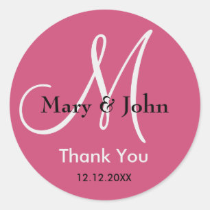 Rasberry roze dank u bruiloft monogram gunst ronde sticker