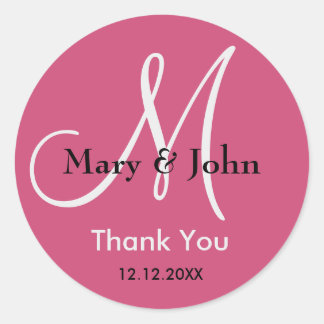 Rasberry roze dank u bruiloft monogram gunst ronde sticker