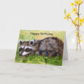 Rascal aceo Raccoon Verjaardag Kaart (Gele Bloem)