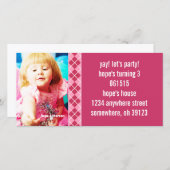 Raspberry Argyle Birthdy Fotouitnodiging (Voorkant / Achterkant)