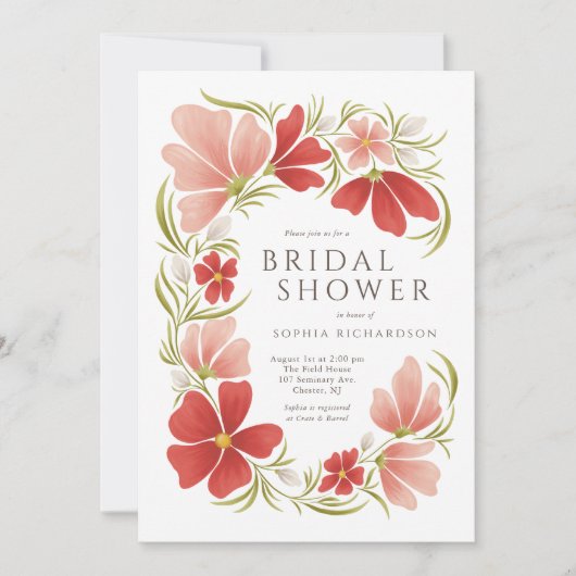 Raspberry & Blush Bold Bloemen Douche Uitnodiging (Voorkant)