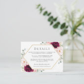 Raspberry Blush Roze Bloemen Bruiloft Details Informatiekaartje (Staand voorkant)