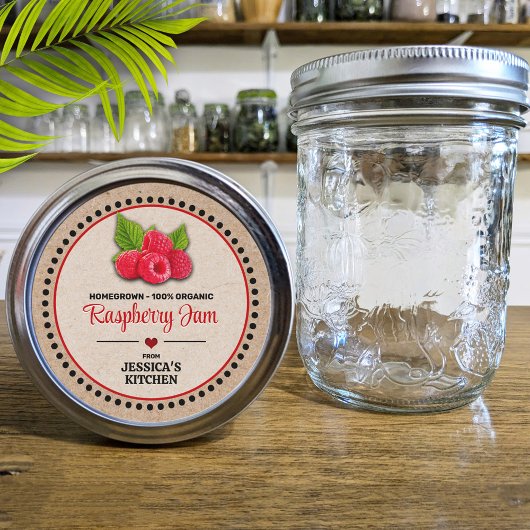 Raspberry Canning Jar Kraft Papier Stijl Label