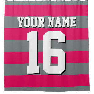 Raspberry Charcoal Sports Jersey Preppy Stripe Douchegordijn