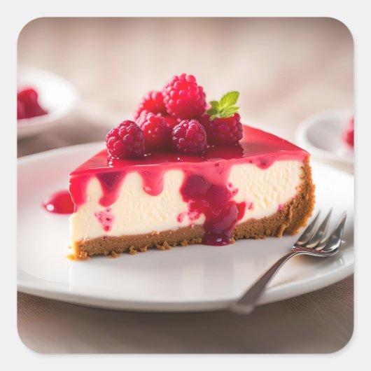 Raspberry Cheesecake Vierkante Sticker (Voorkant)