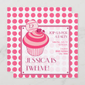 Raspberry Cupcake Birthday Party Invitation Kaart (Voorkant / Achterkant)