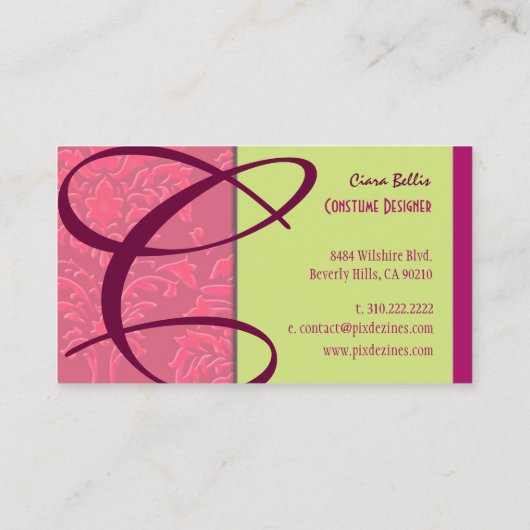 Raspberry Damask Monogram Visitekaartje (Achterkant)