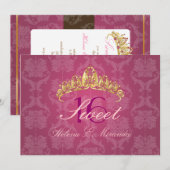 Raspberry Damask Sweet 16/ tiara/ uitnodigingen (Voorkant / Achterkant)