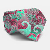 Raspberry en Aqua Paisley Patroon Stropdas (Opgerold)