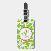 Raspberry en Limoen Monogrammed Damask Print Bagagelabel (Voorkant verticaal)