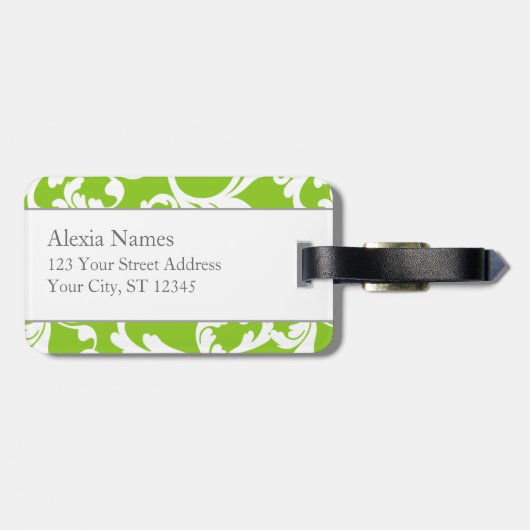 Raspberry en Limoen Monogrammed Damask Print Bagagelabel (Achterkant horizontaal)