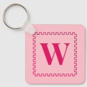 Raspberry en Roze Vierkante Grens Monogram Initial Sleutelhanger (Voorkant)