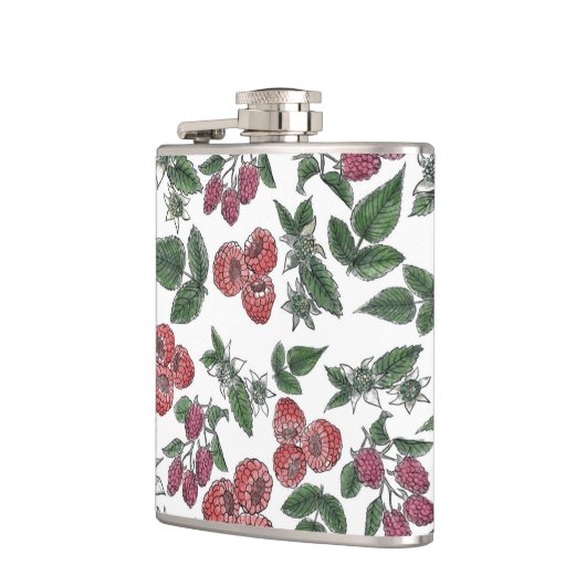 Raspberry Fruit Leaves Illustration Pattern Heupfles (Links)