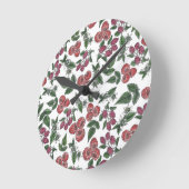 Raspberry Fruit Leaves Illustration Pattern Ronde Klok (Hoek)