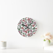 Raspberry Fruit Leaves Illustration Pattern Ronde Klok (Huis)