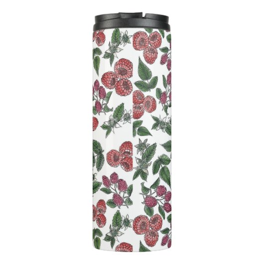 Raspberry Fruit Leaves Illustration Pattern Thermosbeker (Achterkant)