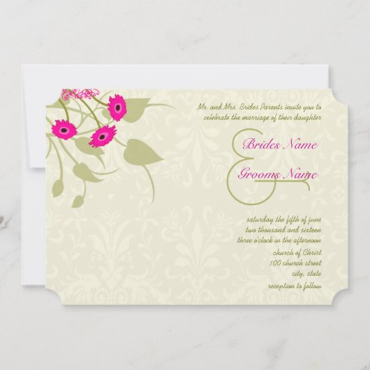 Raspberry Gerber Damask Wedding Invitations Kaart (Voorkant)