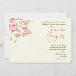 Raspberry Gerber Damask Wedding Invitations Kaart
