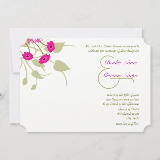 Raspberry Gerber Damask Wedding Invitations Kaart (Voorkant)