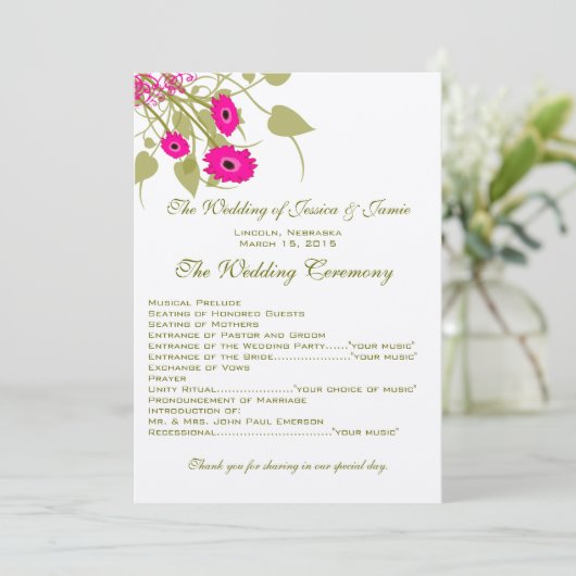 Raspberry Gerbers Wedding Programme Programma (Staand voorkant)