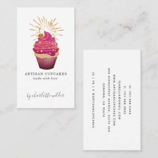 Raspberry Gold Cupcake Baker Bakery Pastry Chef Visitekaartje (Voorkant / Achterkant)