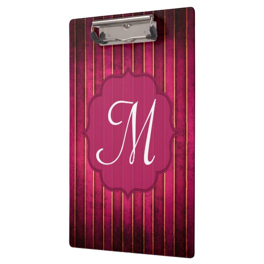 Raspberry Gold Stripe Monogram Initiaal Clip Board Klembord (Links)