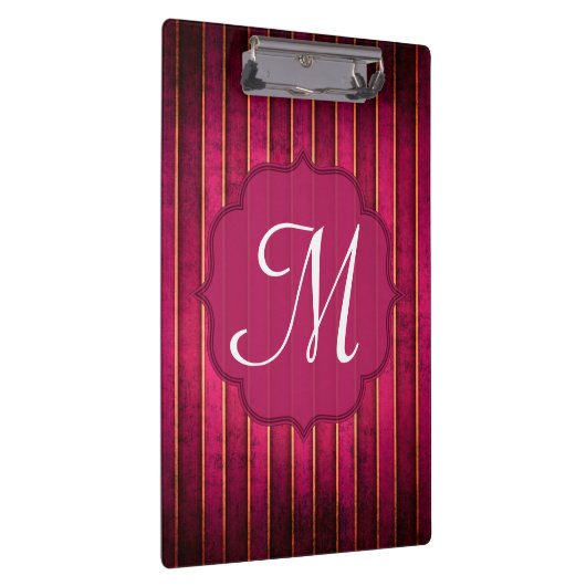 Raspberry Gold Stripe Monogram Initiaal Clip Board Klembord (Rechts)