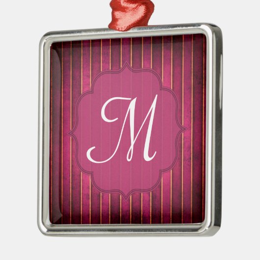 Raspberry Gold Stripe Monogram Initiaal Ornament (Links)