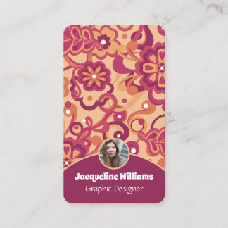 Raspberry Groovy Psychedelic 60s 70s Floral II Visitekaartje
