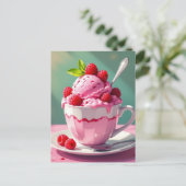 Raspberry Ice Cream in een Roze Koffie Cup Briefkaart (Staand voorkant)
