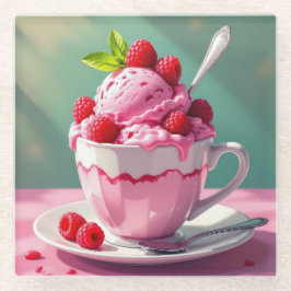Raspberry Ice Cream in een Roze Koffie Cup Glazen Onderzetter