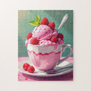 Raspberry Ice Cream in een Roze Koffie Cup Legpuzzel