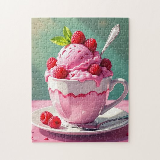 Raspberry Ice Cream in een Roze Koffie Cup Legpuzzel (Verticaal)