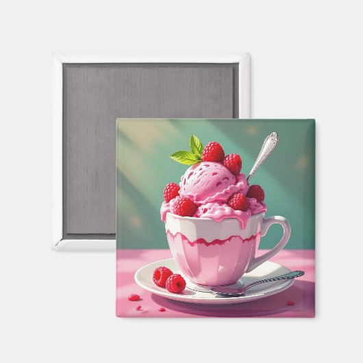 Raspberry Ice Cream in een Roze Koffie Cup Magneet (Voorkant / Achterkant)