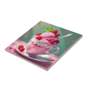 Raspberry Ice Cream in een Roze Koffie Cup Tegeltje