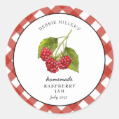 Raspberry Jam Gingham Jar Ronde Sticker (Voorkant)