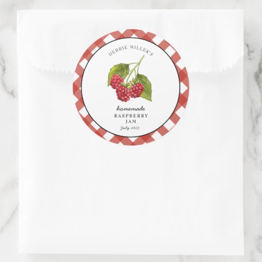 Raspberry Jam Gingham Jar Ronde Sticker (Tas)