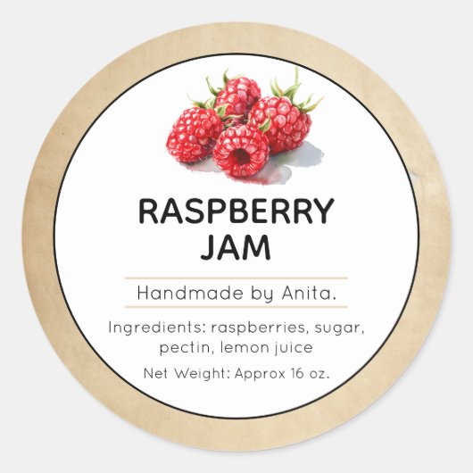 Raspberry Jam of Jelly Canning Jar Label (Voorkant)