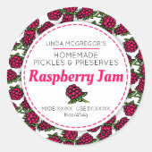 Raspberry jam schattig tekening rood rond voedsele ronde sticker (Voorkant)