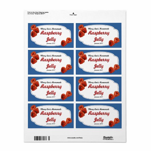 Raspberry Jelly Canning Labels (Full Sheet)