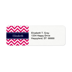 Raspberry Lg Chevron Navy Blue Name Monogram Etiket