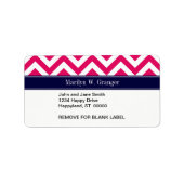 Raspberry Lg Chevron Navy Blue Name Monogram Etiket (Voorkant)