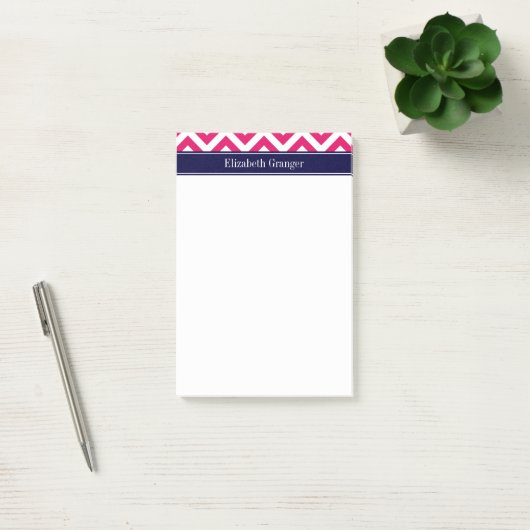 Raspberry Lg Chevron Navy Blue Name Monogram Post-it® Notes (Kantoor)