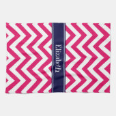 Raspberry Lg Chevron Navy Blue Name Monogram Theedoek (Horizontaal)