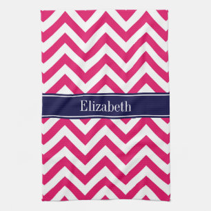 Raspberry Lg Chevron Navy Blue Name Monogram Theedoek